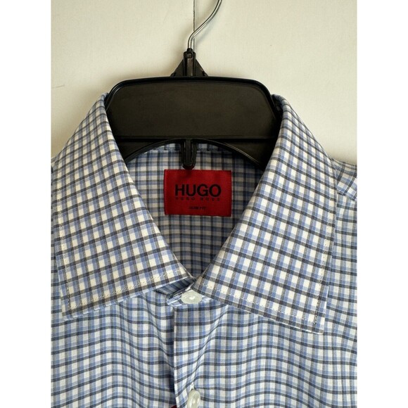 HUGO Hugo Boss Kenno Checkered Slim Fit Dress Shirt Size: 14.5 NWT - Picture 3 of 7